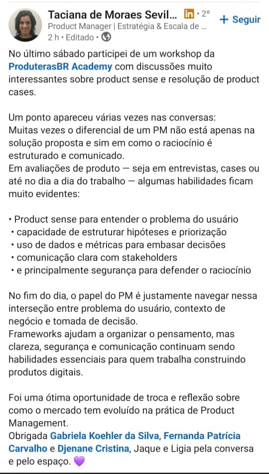 Post do LinkedIn